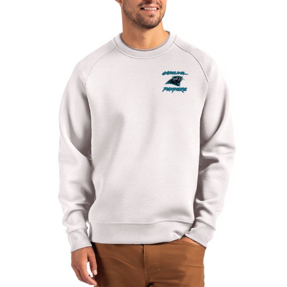 Men's Cutter & Buck Gray Carolina Panthers Throwback Roam Recycled Raglan Pullover Sweatshirt