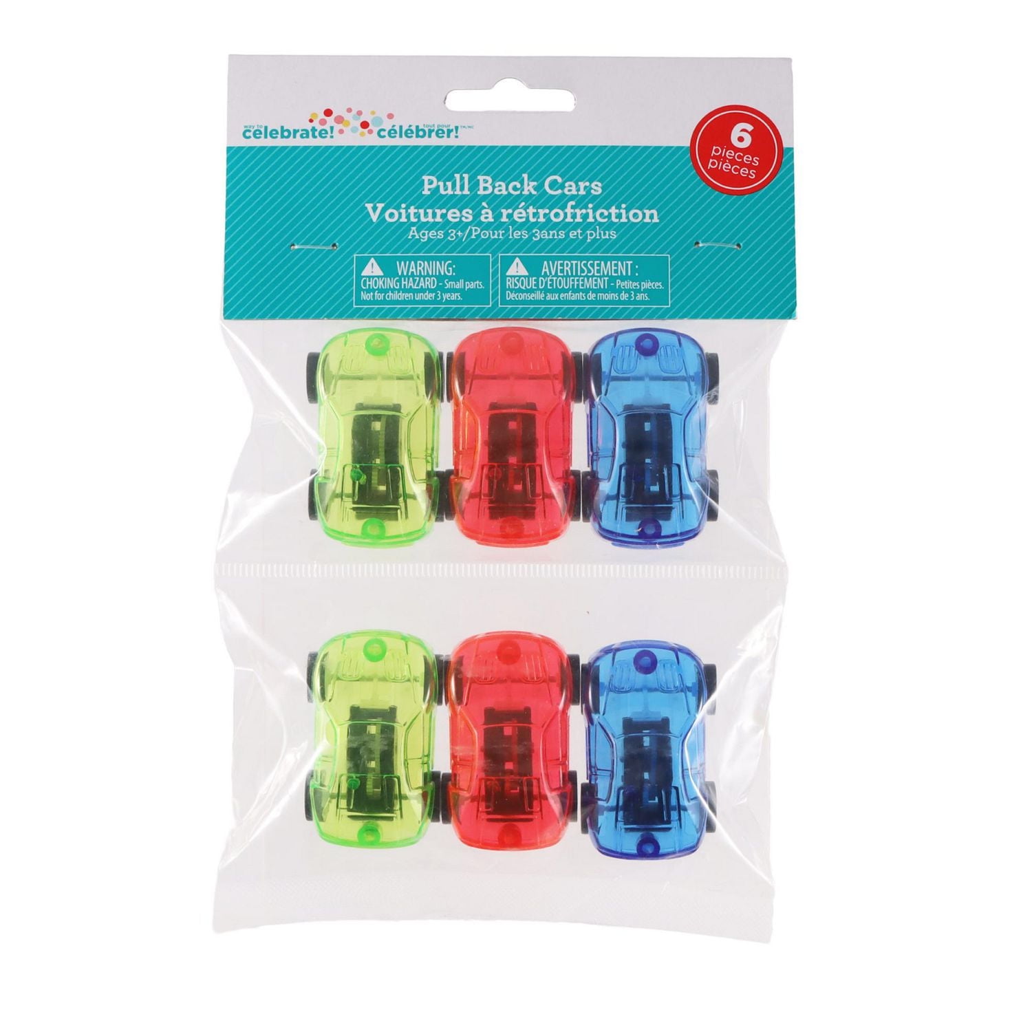 Way to Celebrate! Pull Back Toy Cars, 6-Pack Cars, Party Favors for Ages 3+, Pull Back Cars