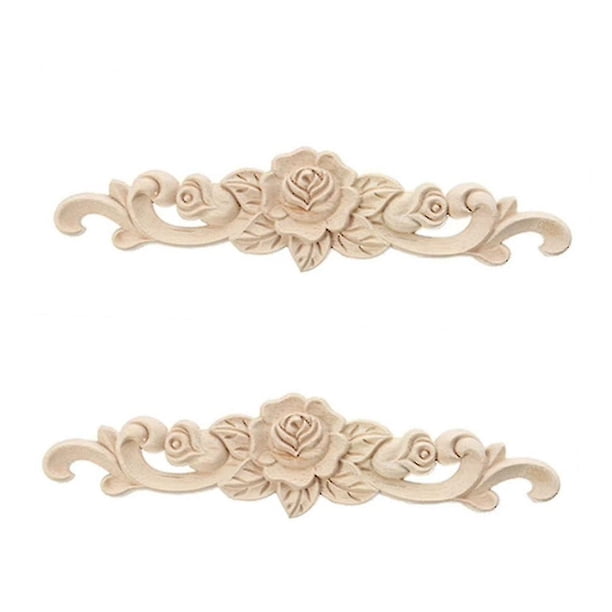 2 calcomanías con incrustaciones de muebles de tallado en madera de estilo europeo sin pintar 38x8cm