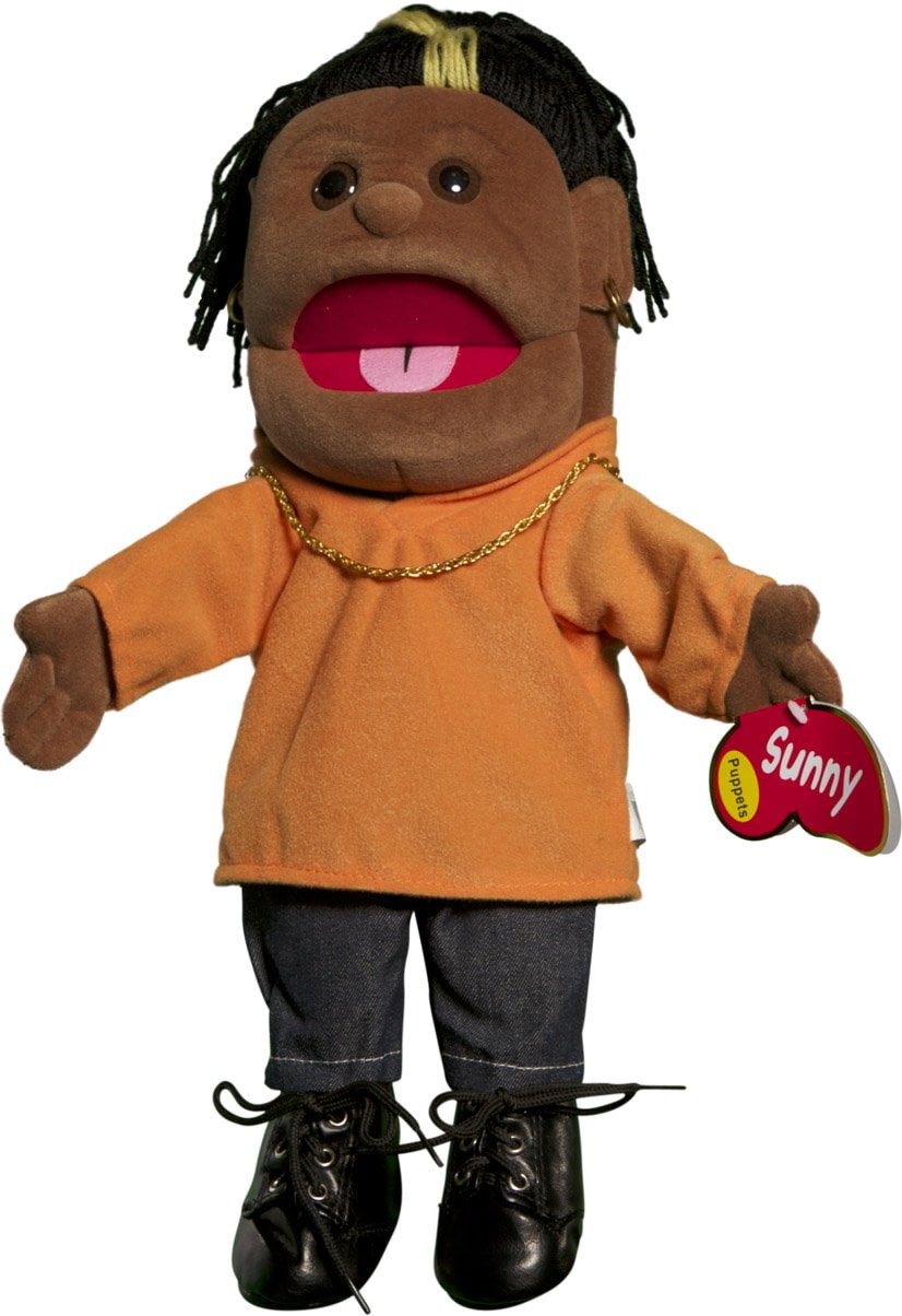 Sunny Toys 14/" Ethnic Yarn Haired Girl In Orange Top Glove Puppet