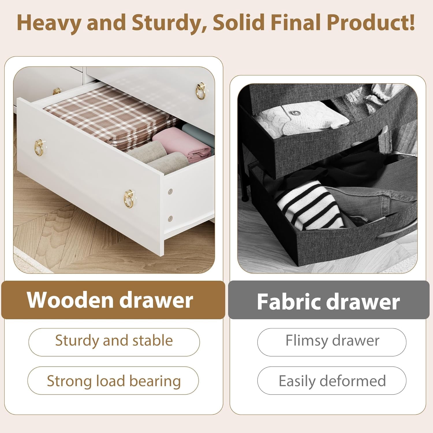 6 Drawers Dresser, 47 Inch Wide Chest of Drawers, Large Clothes Storage Cabinet & TV Stand, Wood Bedroom Dresser for Nursery, Living Room, Hallway, White