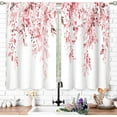 thumbnail image 2 of Pink Eucalyptus Botanical Leaves Floral Kitchen Window Curtains Over Sink Farmhouse Flower Leaf Small Window Treatment Cafe Short Curtains for Bathroom Treatment Tier Drapes 27.5x39 inch, 2 of 6