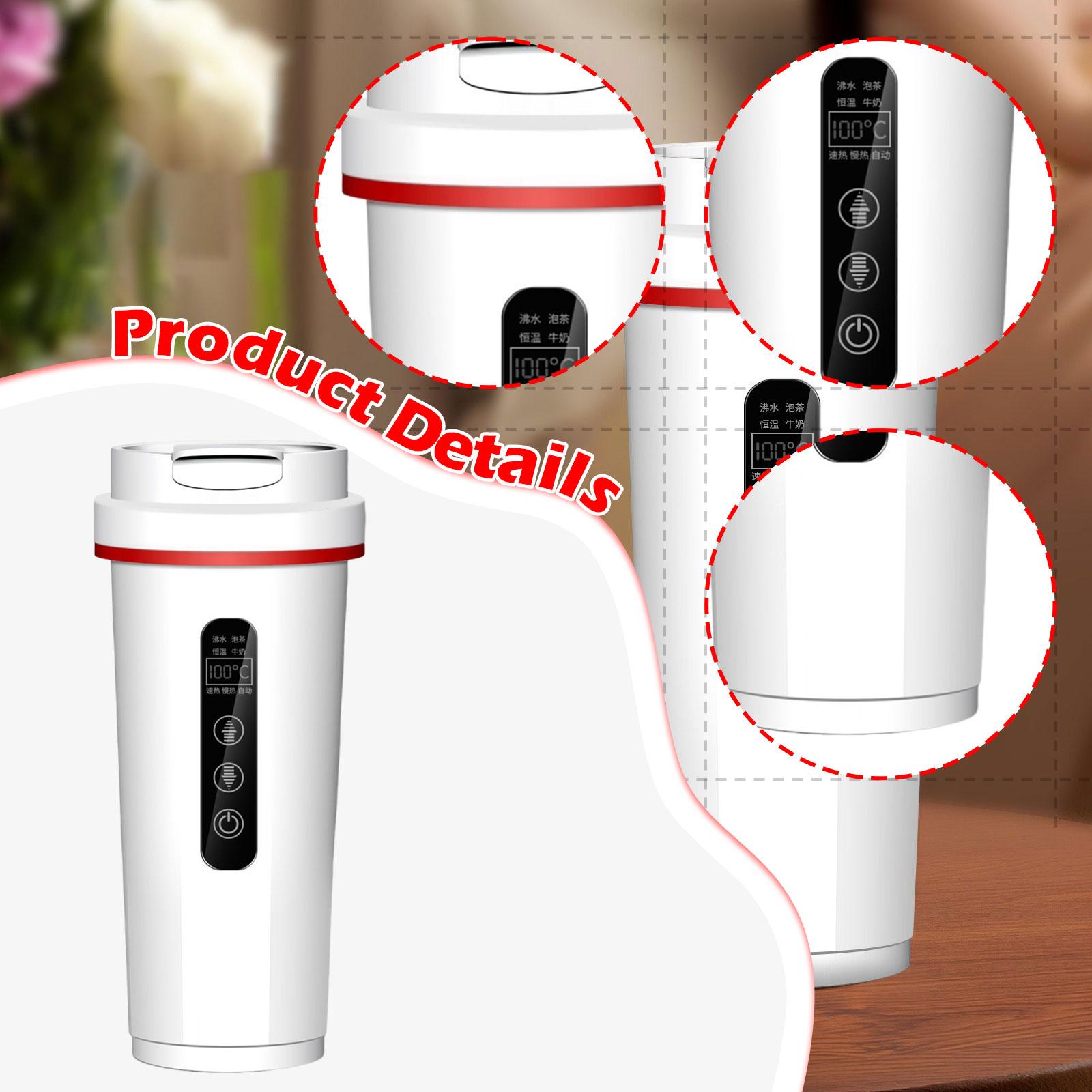 Fiocias Car Electric Kettle Small Hot Variable Temp Control for Camping Truck Heated Mug White