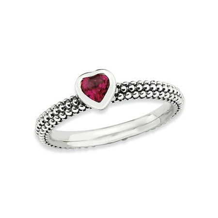 Lab Created Ruby Heart - Lab Created Ruby Heart 1/3 Carat (ctw) Promise Ring in Sterling Silver