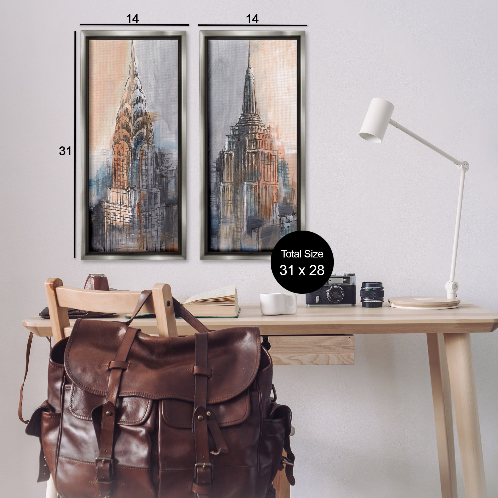 Stupell Industries City Architecture Sketches Scenic & Cityscapes Painting Gray Floater Framed Canvas Art Print Wall Art, 14 x 31, Set of 2