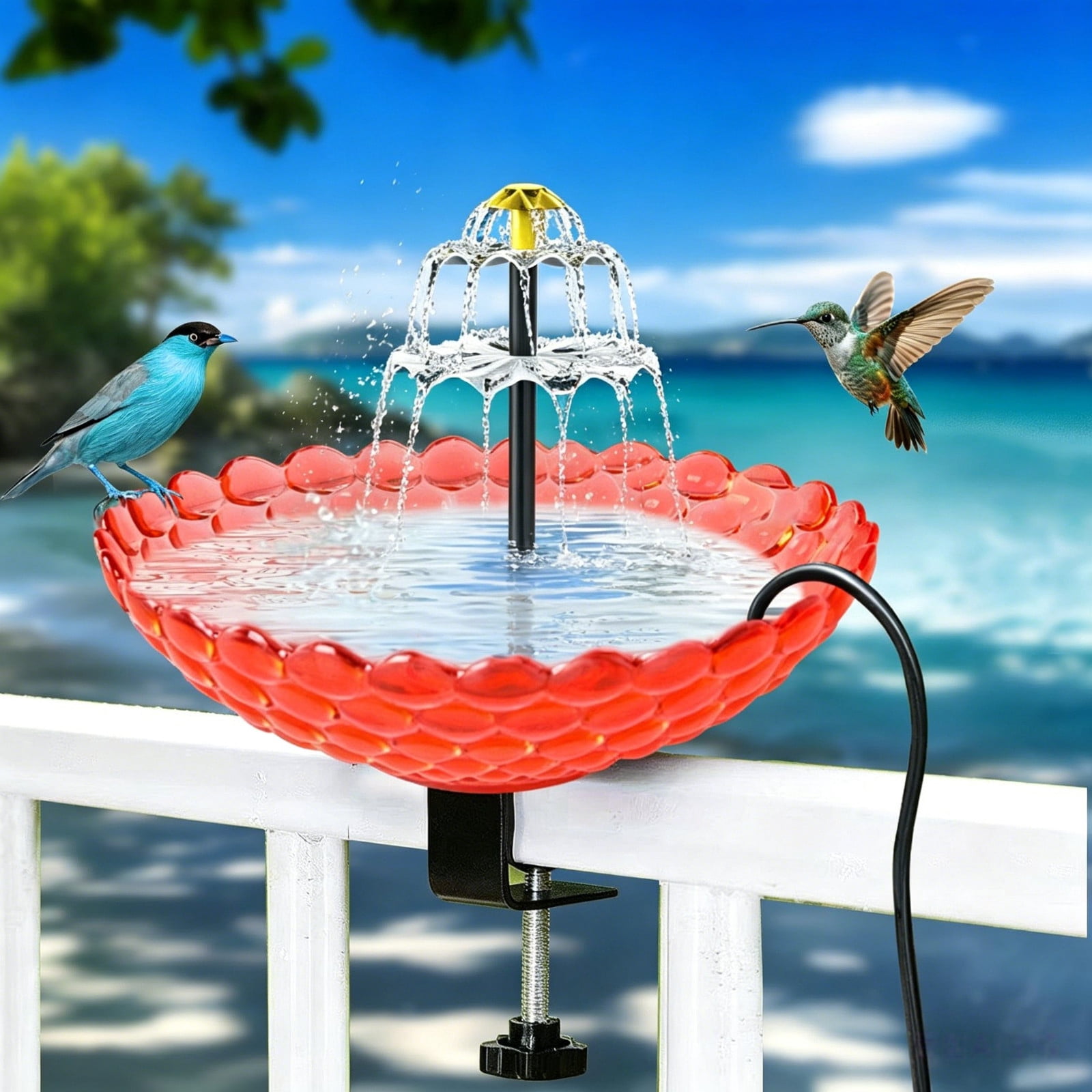 MMJ Solar Fountain Bird Bath Outdoor Garden Mini Solar Powered Bird Bath Basin for Backyard Decoration Metal