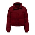 thumbnail image 5 of Mifsaly Womens Cropped Puffer Jacket Full Zip Stand Collar Regular Fit Warm Quilted Coat Casual Winter Padded Outerwear Wine,M, 5 of 7