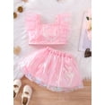 thumbnail image 3 of JYYYBF Kids Girl Summer Outfit Solid Color Fly Sleeve Laser Tops and Elastic Waist Skirts 2Pcs Clothes Set, 3 of 6