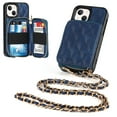 thumbnail image 3 of Allytech Crossbody Wallet Case for iPhone 13, Quilted PU Leather Zipper Handbag Purse Flip Kickstand Folio Card Slots Holder Wrist Strap Lanyard Cover for iPhone 13 6.1", Blue, 3 of 6