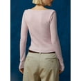thumbnail image 3 of Cenuakty Women T-shirt Long Sleeve Crew Neck Solid/Stripes Slim Fit Ladies Fall Tops Streetwear, 3 of 5