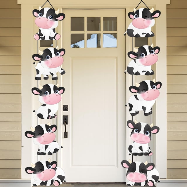 Banner para fiesta con estampado de vaca para cumpleaños HANPLK