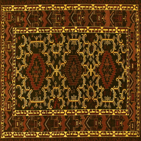 Ahgly Company Indoor Square Persian Yellow Traditional Area Rugs, 6' Square