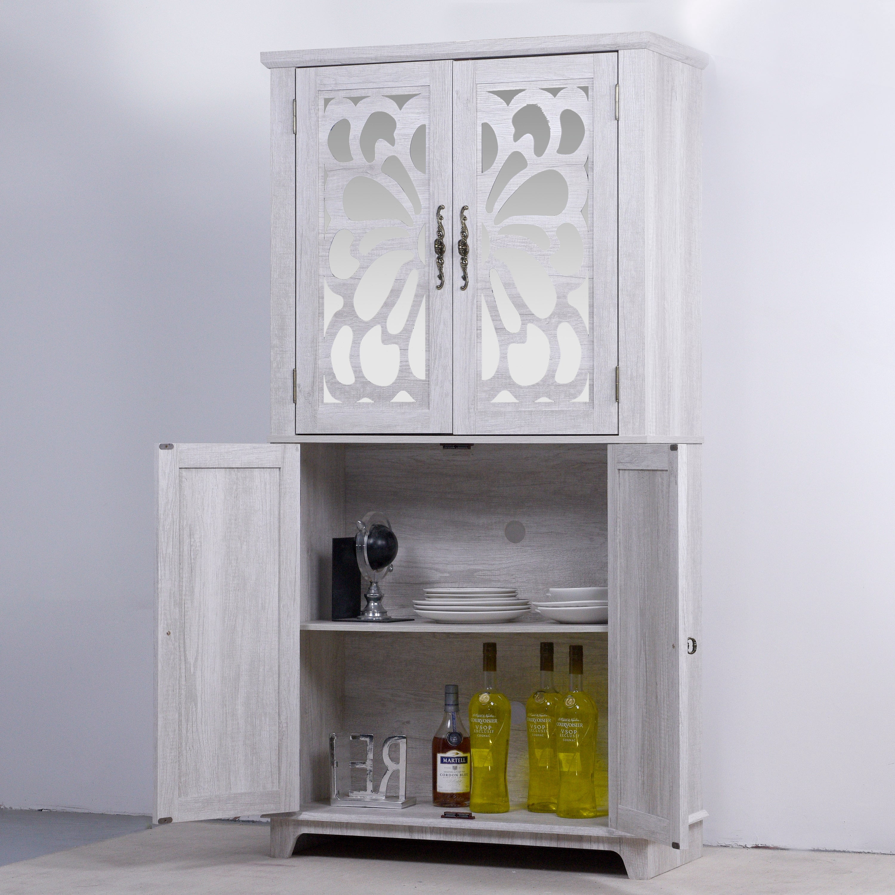 Sailvan Display Sideboard Buffet with 4 Acrylic Mirrored Doors & Adjustable Shelves
