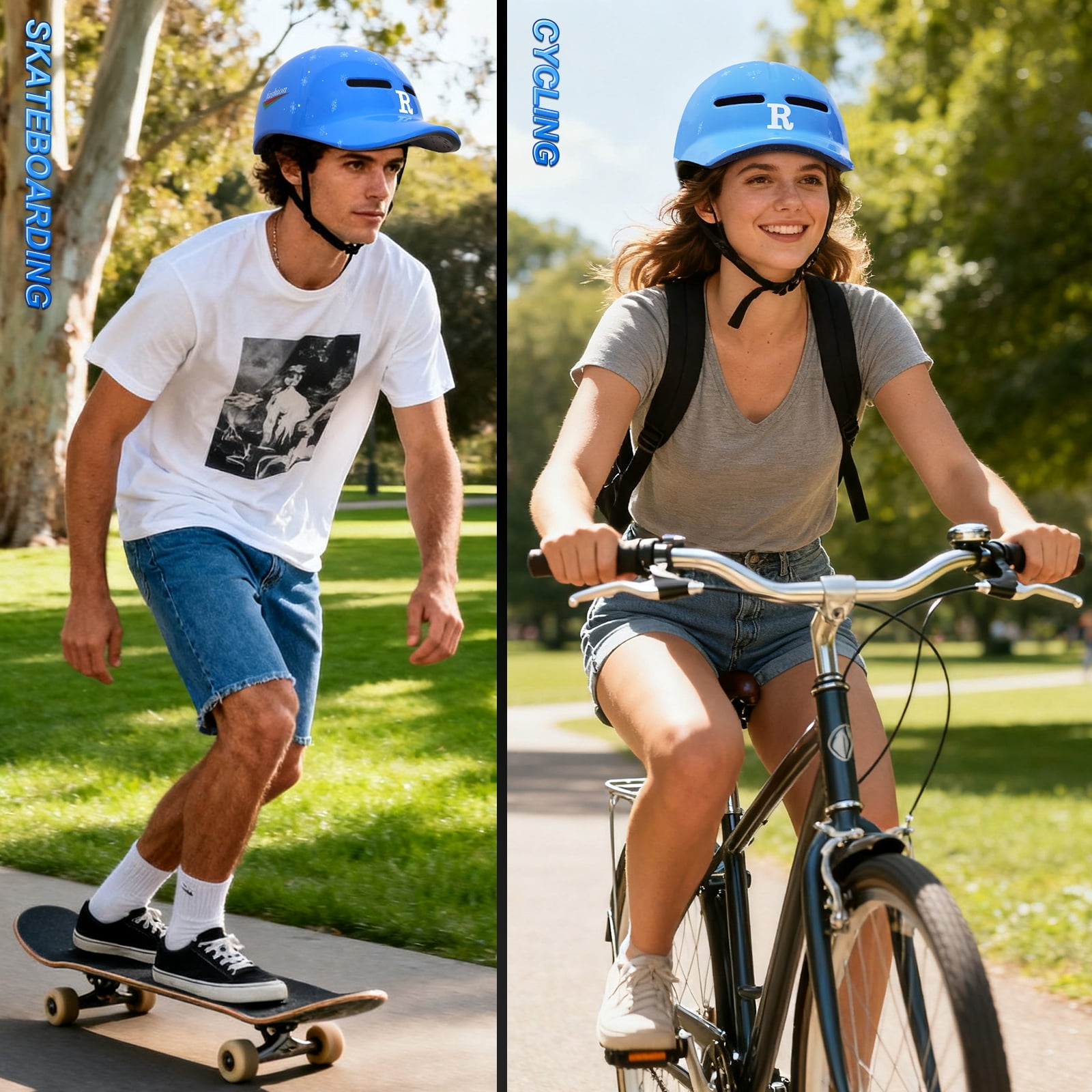 Adult bicycle helmet, unisex - comfortable, lightweight, adjustable baseball cap style cycling helmet, suitable for urban commuting, road cycling, rollerblading, and scooter riding.