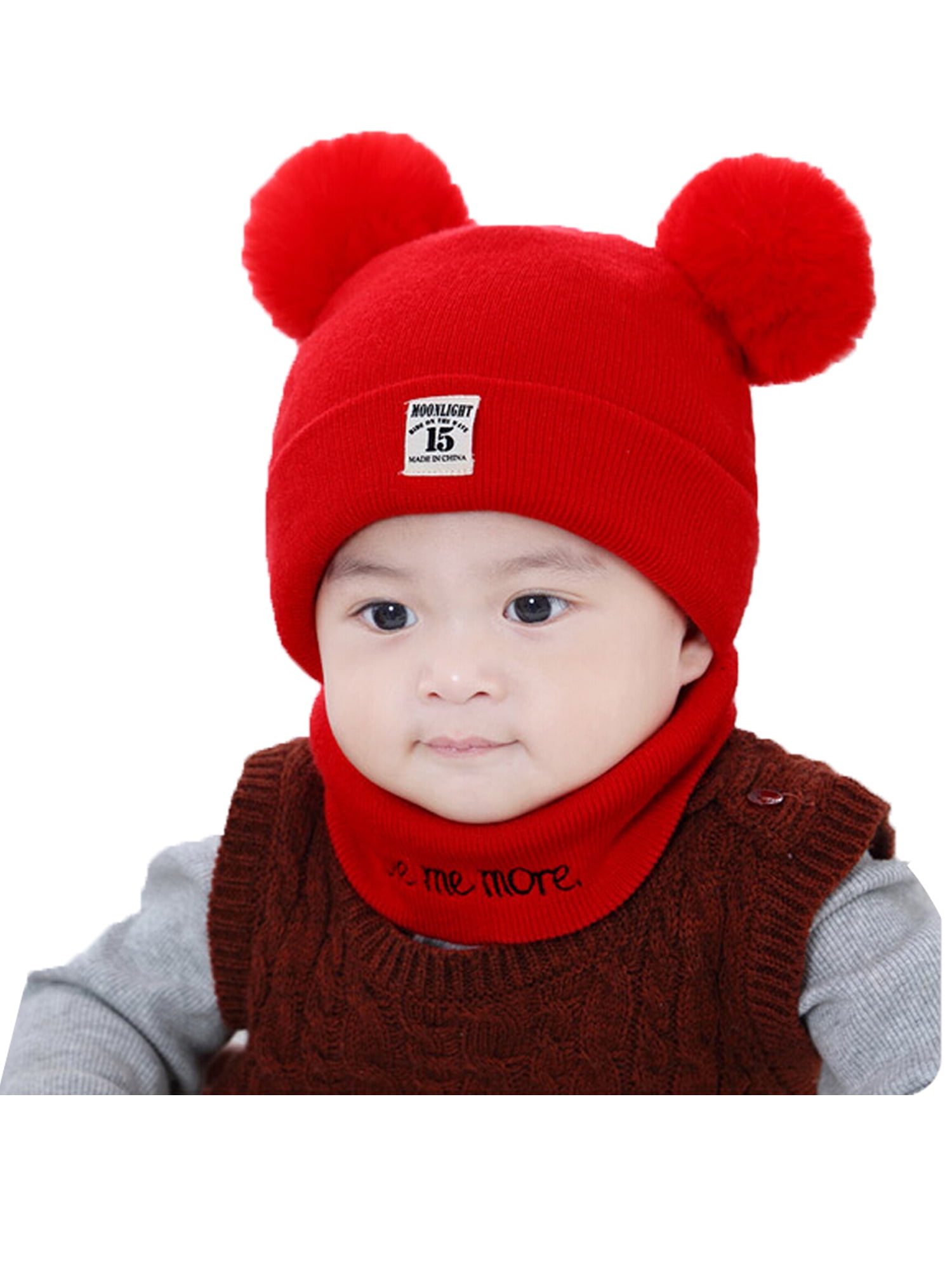 Babies Heavy Knit Pom-Pom Hat & Mitten Set Girls & Boys 0-12M 