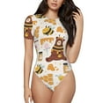 thumbnail image 1 of Balery Cute Bee Honey Jar Hive Bear Body de cuello redondo de manga corta para mujer Tops de manga corta Tops básicos-Small, 1 of 7
