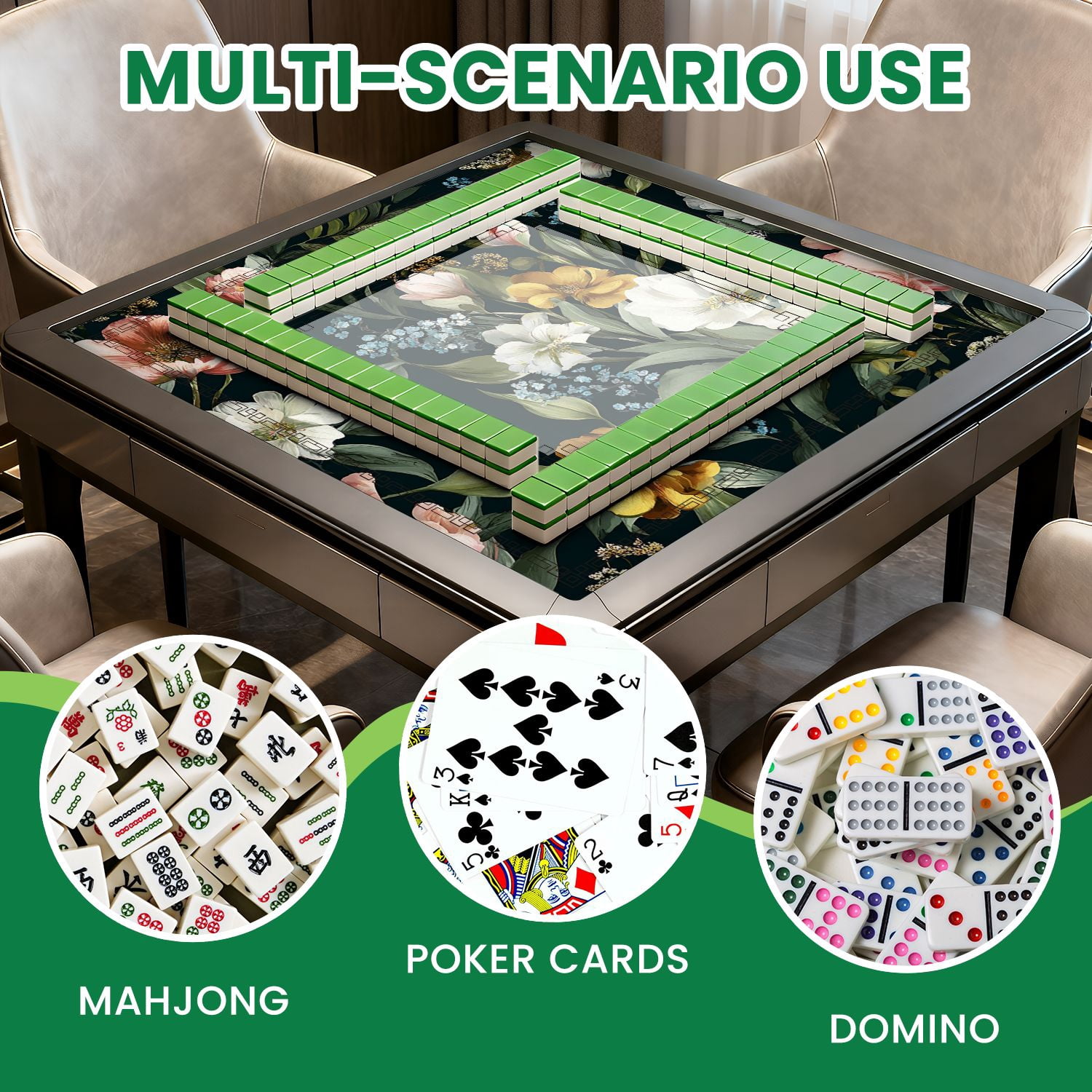 Mahjong Mat 31.5" x 31.5" Seamless watercolor floral pink blush flowers elements green Non-Slip Noise Reduction American Mahjong Tiles Table Cover for Dominoes Poker Card Board Games Gift