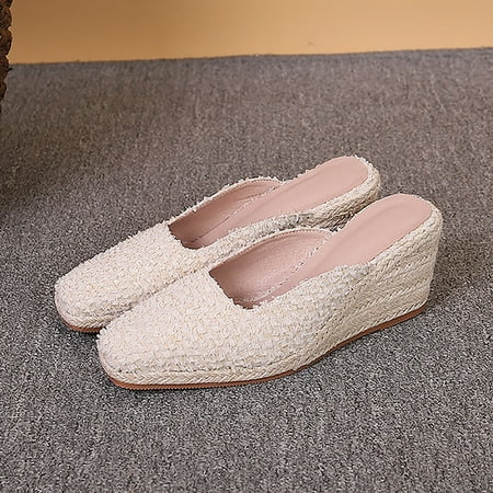 

Cathalem Spring Style Square Toe Slope Heel Thick Soled Straw Woven Flax Rope Sandals For Foreign Womens Shoes Size 13 Sandals Beige 7