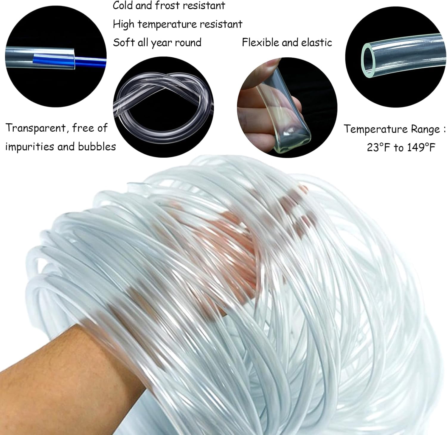 MKEUDQ-20 Feet PVC- 1/4" ID Clear Vinyl Tubing Food Grade Multipurpose Tube for Beer Line, Kegerator, Wine Making, Aquaponics, Air Hose
