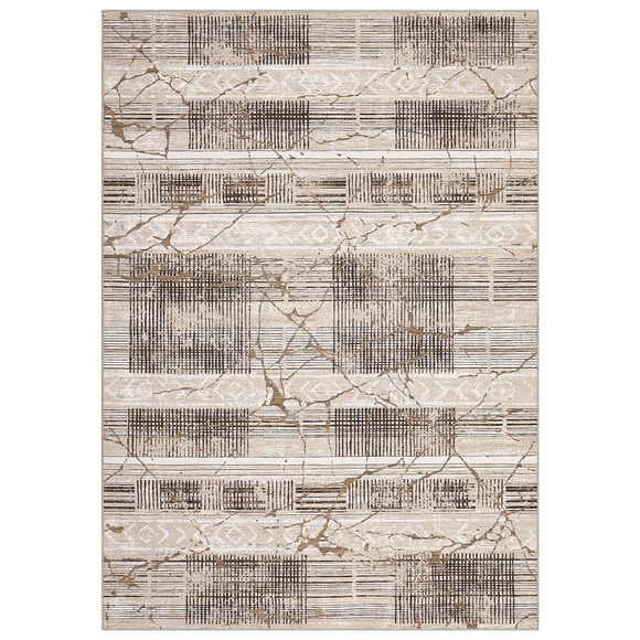 Tapis Ultra Mince Lavable – Tapis Boho Géométrique Marbré 5x7, Polyester Doux, Endos TPR Antidérapant, Entretien Facile, Durable, Accent Moderne pour Salon Ou Chambre,5ftx7ft (152cmx213cm)