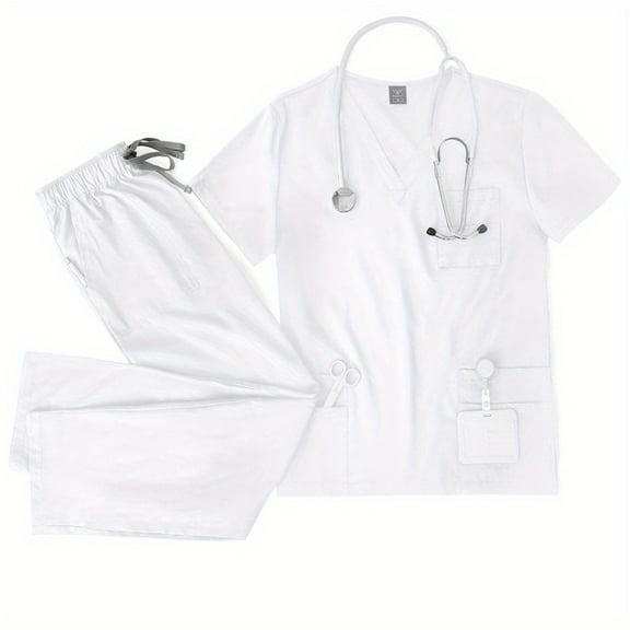 ComfortMax V-neck Double-layer Pocket Scrub for Doctors, Ultra Quick-dry for Busy Shifts