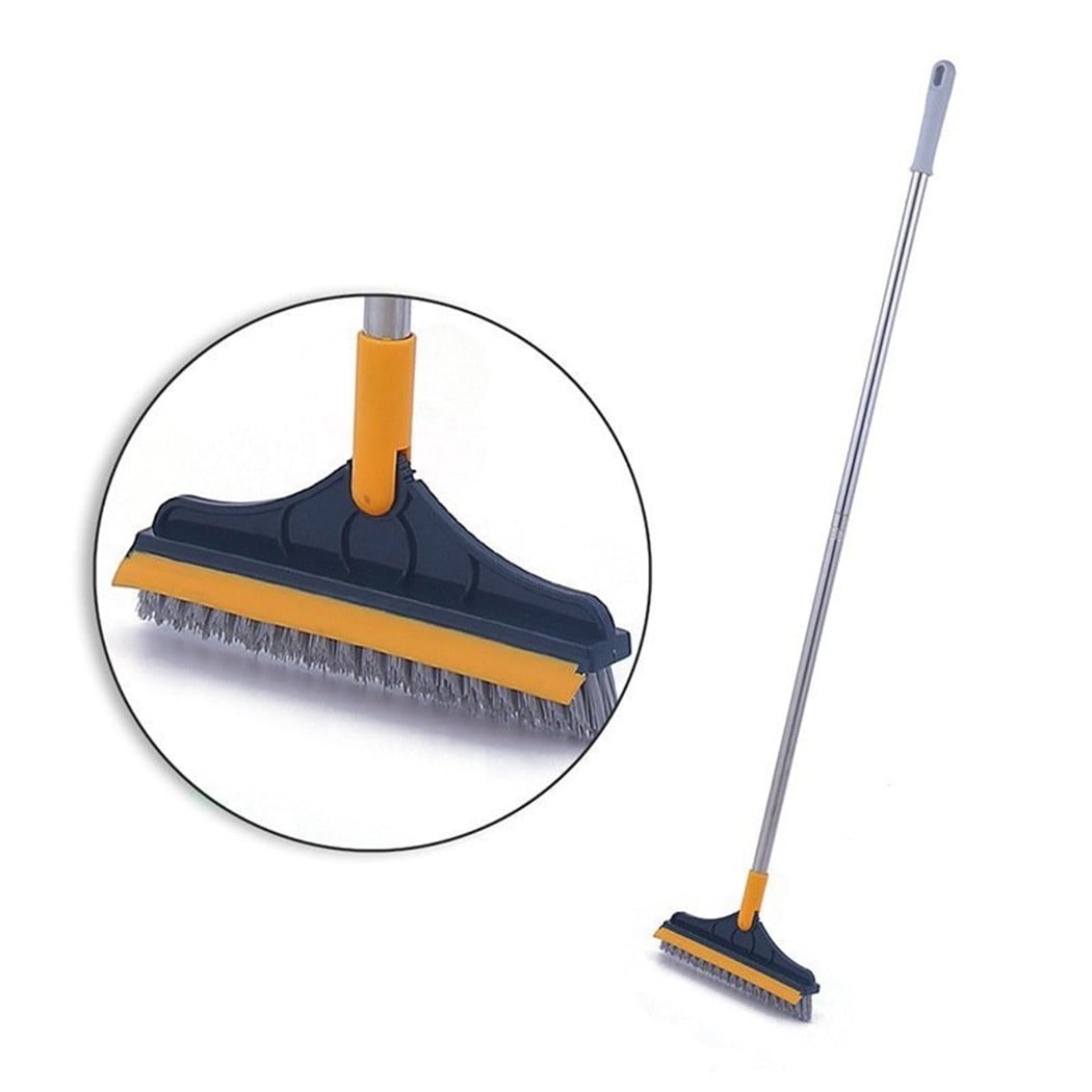 2 in 1 Floor Scrub Brush, Floor Scrub Brush with Long Handle and Squeegee,  Bathroom Shower Crevice Cleaning Brush Magic Broom Brush 120° Rotating