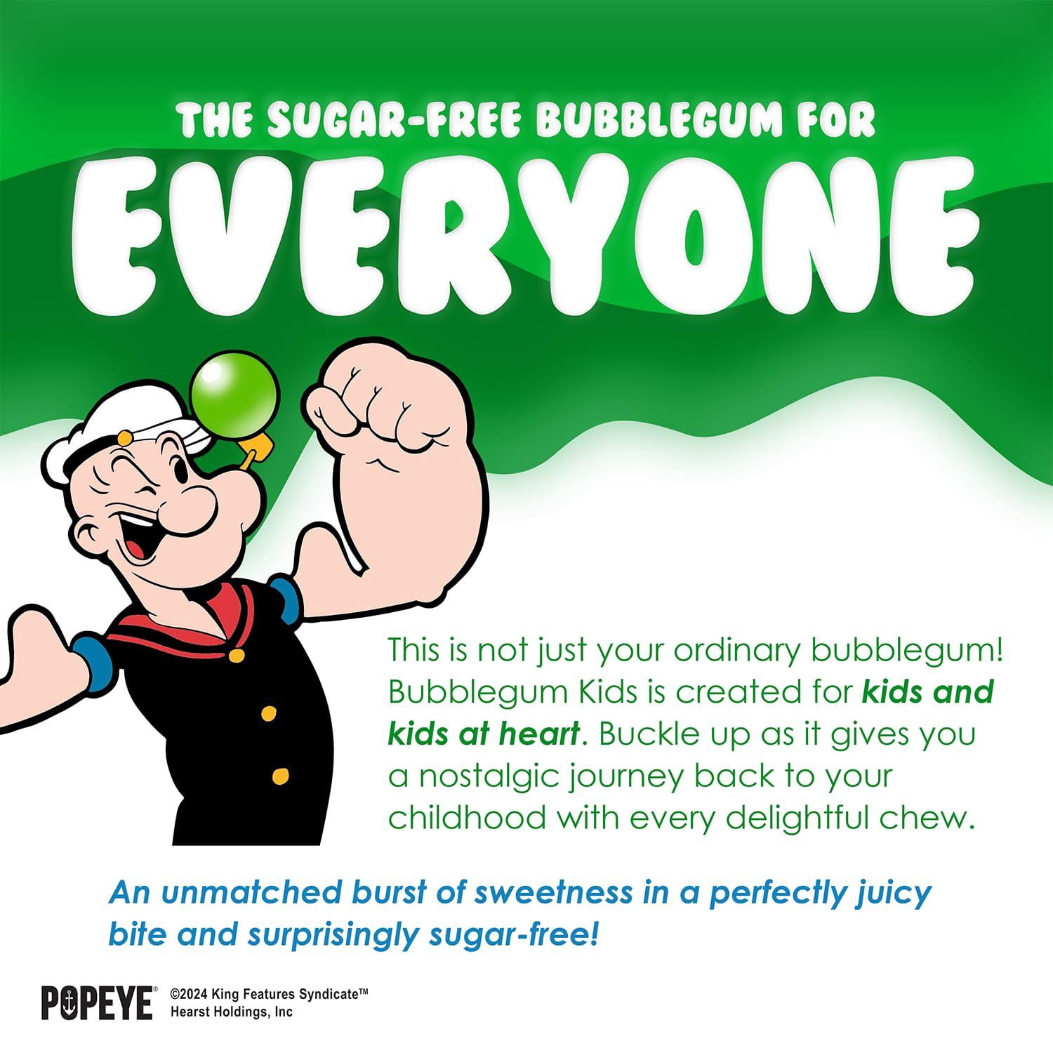 Bubblegum Kids Popeye’s Spinach Sugar Free Gum with Xylitol, Low Calorie Chewing Gum, Topical Fruit Flavor, 10-Pack (55 Count/Pack)