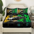 thumbnail image 3 of Erosebridal Racing Car Bed Sheets King,Geometric Buffalo Bedding King Size,Golden Green Sheet Set King,Lightweight Car Room Decoration,4 Pieces, 3 of 7