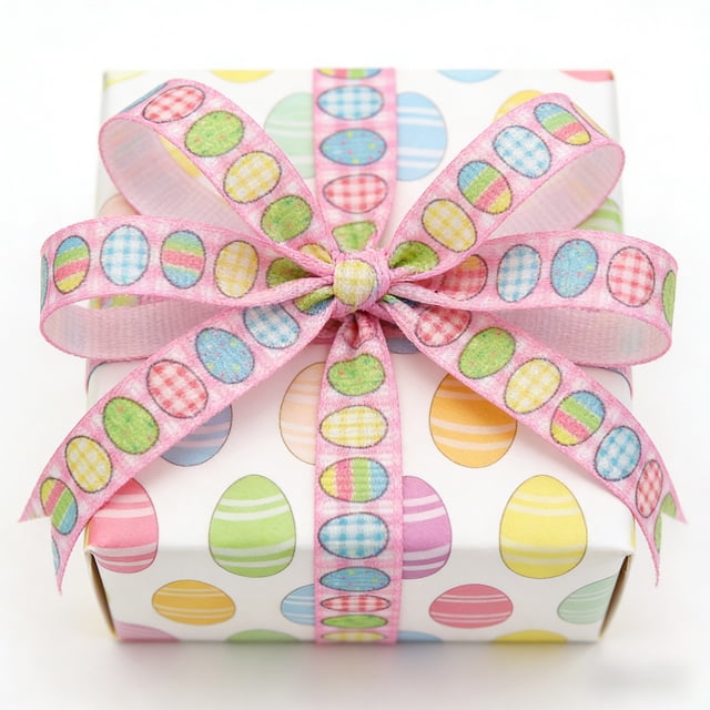 BAOPAI Easter Themed Ribbon with Egg and Bunny Checkered Patterns for Gift Wrapping Spring Holiday Decorations DIY Crafts Bows and Wreaths