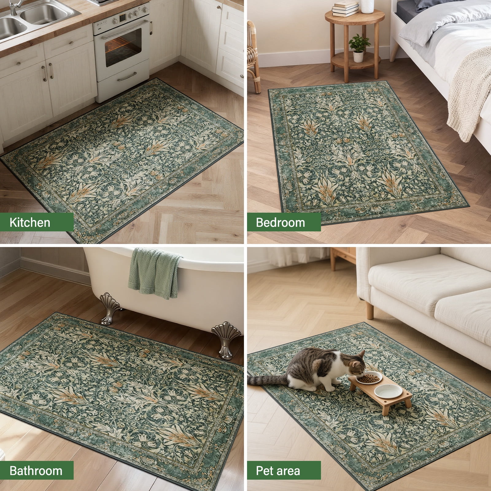 2x3 Indoor Entryway Rug, Small Washable Area Rug Non-Slip Floral Door Mat Entrance, Boho Low Pile Floor Carpet for Door, Entrance, Farmhouse,Bathroom, Bedroom, Kitchen