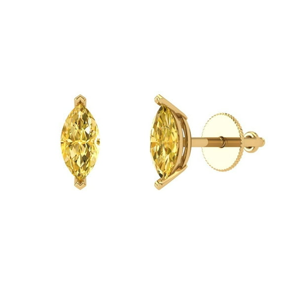 1 ct Screw-Back Stud Earrings for Women | 8x4mm Marquise Cut Simulated Yellow Diamond | 18K Yellow Gold
