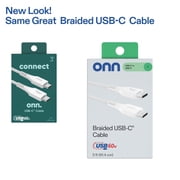 onn 3ft Braided USB-C Charging Cable, USB-IF Certified, White