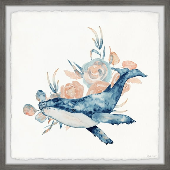 Marmont Hill Whale and Flowers Framed Painting Print