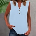thumbnail image 2 of MIXUE Womens Summer Tops Summer Solid Color V Neck Sleeveless Loose Fit Tank T-shirts Holiday Wear,Blue,XXXL, 2 of 5