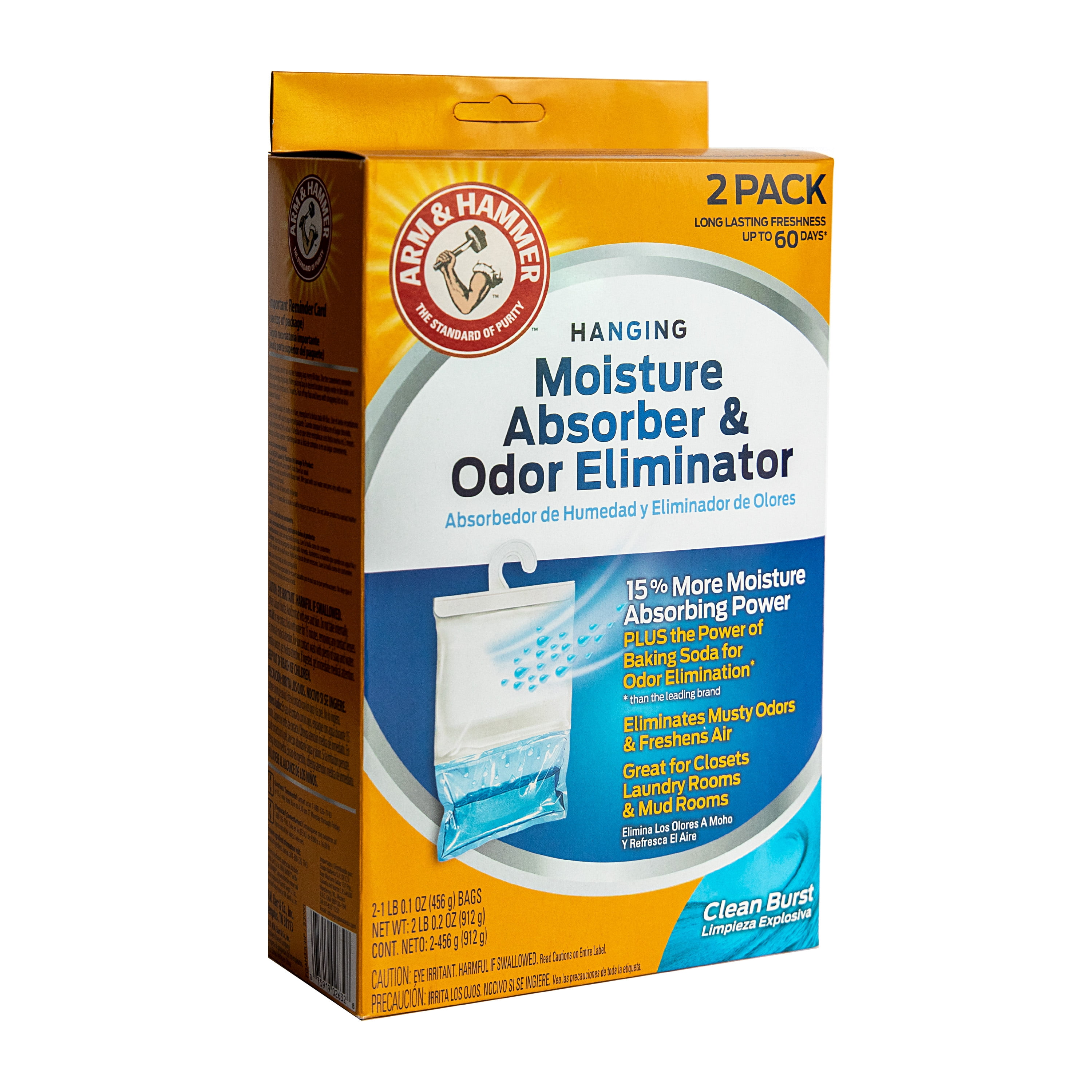 Arm & Hammer Hanging Moisture Absorber for Closets Clean Burst, 2 Pack