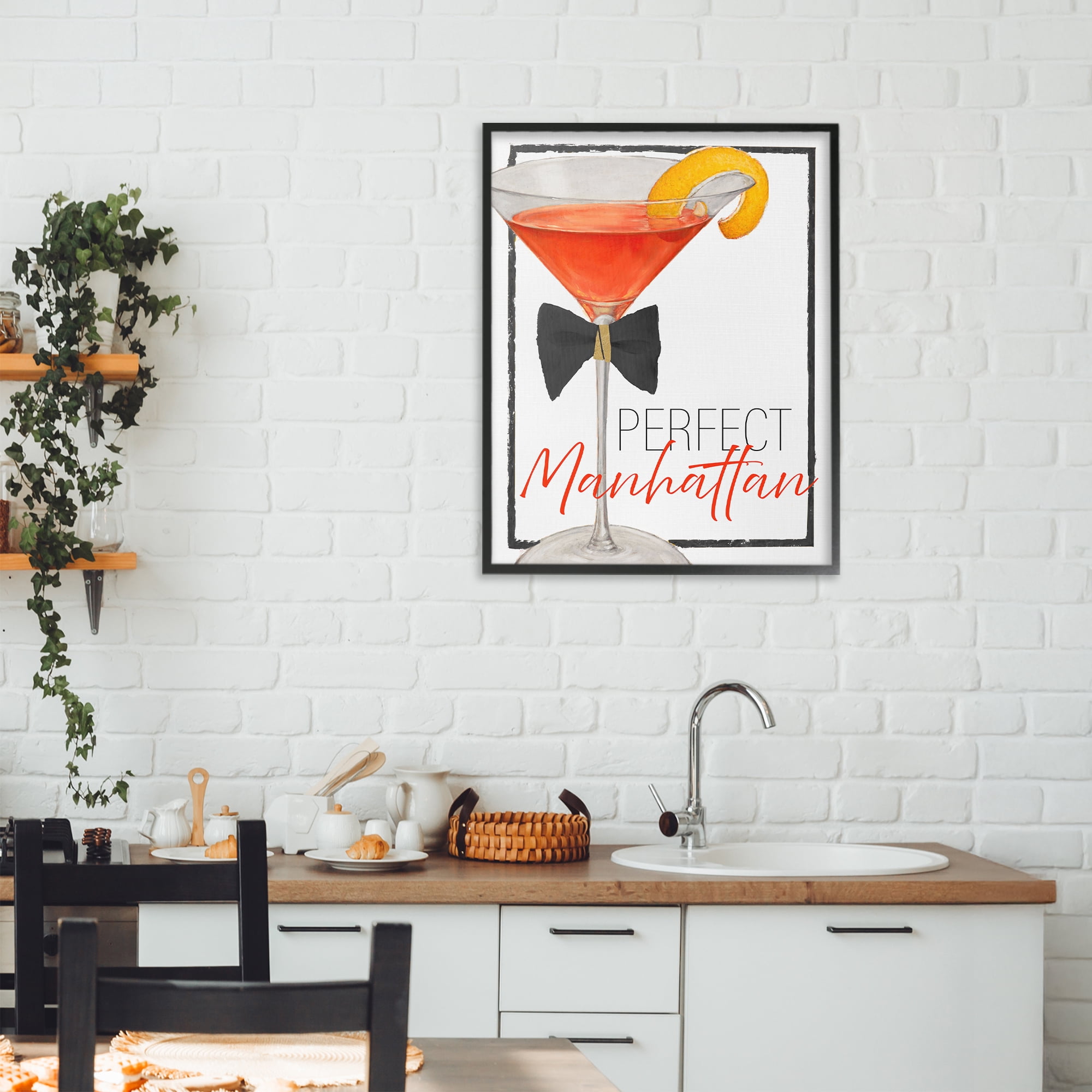 Stupell Industries Perfect Manhattan Cocktail Black Framed Giclee Art, design by Lorenzo Collective