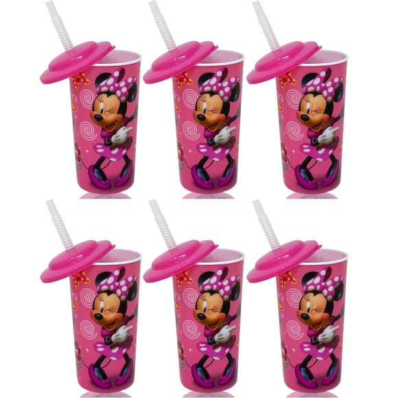 Vasos para vasos, paquete de 6 unidades, de Disney Minnie Mouse, 473 ml, con tapas y pajitas
