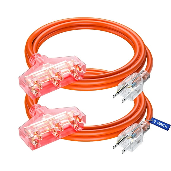 Extension Cord 6 ft, (2 Pack) Extension Cord with Multiple Outlets, SJTW 14 Gauge (Orange) ETL Listed