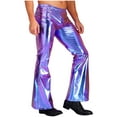 thumbnail image 4 of Lejafay Men's Shiny Metallic 70's Disco Dude Pants Flared Bell Bottom Trousers Colorful M, 4 of 7