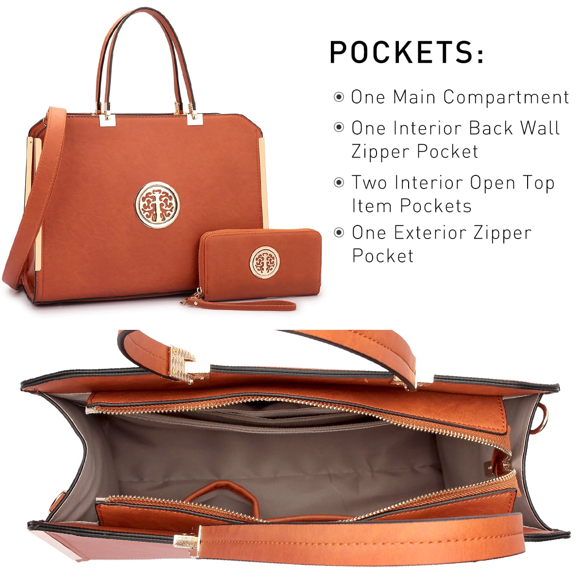 Dasein Women Large Satchel Handbag Shoulder Purse top Handle Work Bag Tote with Matching Wallet