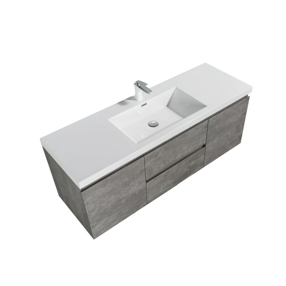 Alma 60 Inch Cement Gray Single SinkWall Mount Vanity With A integrated Sink