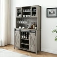 thumbnail image 6 of Farmhouse Bar Cabinet with Sliding Barn Door, 70" Rustic Buffet Cabinet with Storage Shelves, Liquor Cabinet with Wine and Glasses Rack, Sideboard Cupboard for Kitchen, Dining Room, 6 of 9
