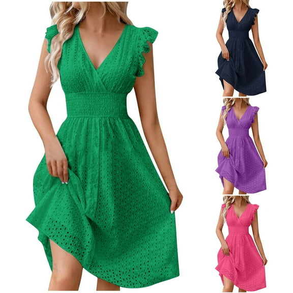 Zpanxa Women's Lace V Neck Dress Sleeveless Summer Evening Dress Sheer Cover Up for Party