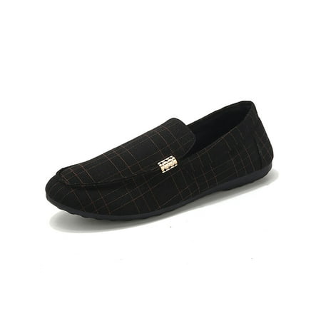 

SIMANLAN Mens Flats Round Toe Cloth Loafers Canvas Boat Shoes Men Lightweight Casual Shoe Slip On Moccasin Black 1# 9.5