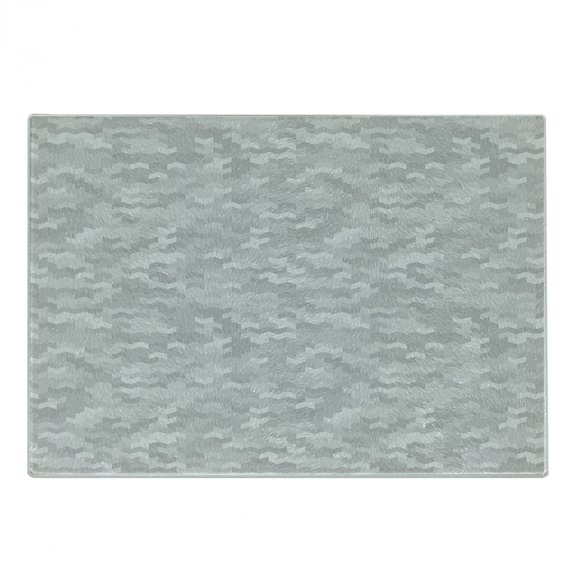 Grey Cutting Board, Puzzle-Like Pattern with Symmetric and Fractal Pieces in Smokey Tones Modern Illustration, Decorative Tempered Glass Cutting and Serving Board, Small Size, White, by Ambesonne