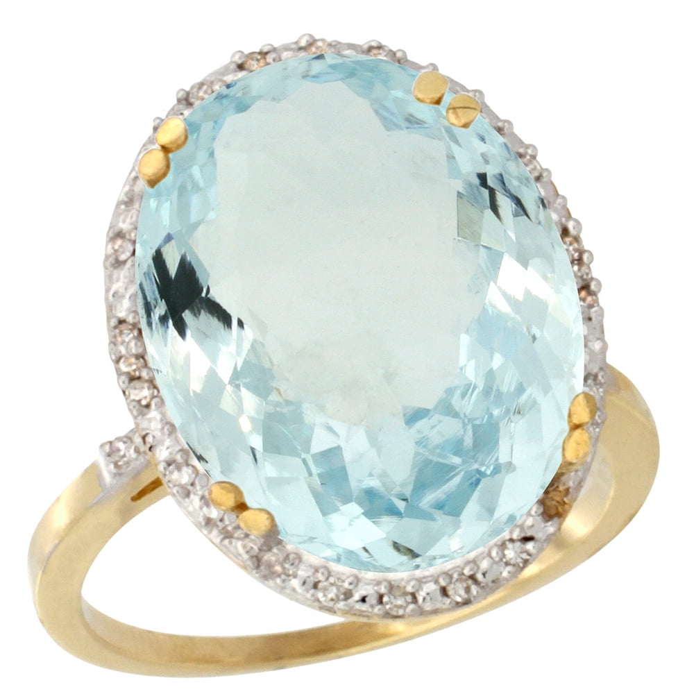 14K Yellow Gold Natural Aquamarine Ring Large Oval 18x13mm Diamond Halo, size 5.5 by Gabriella Gold