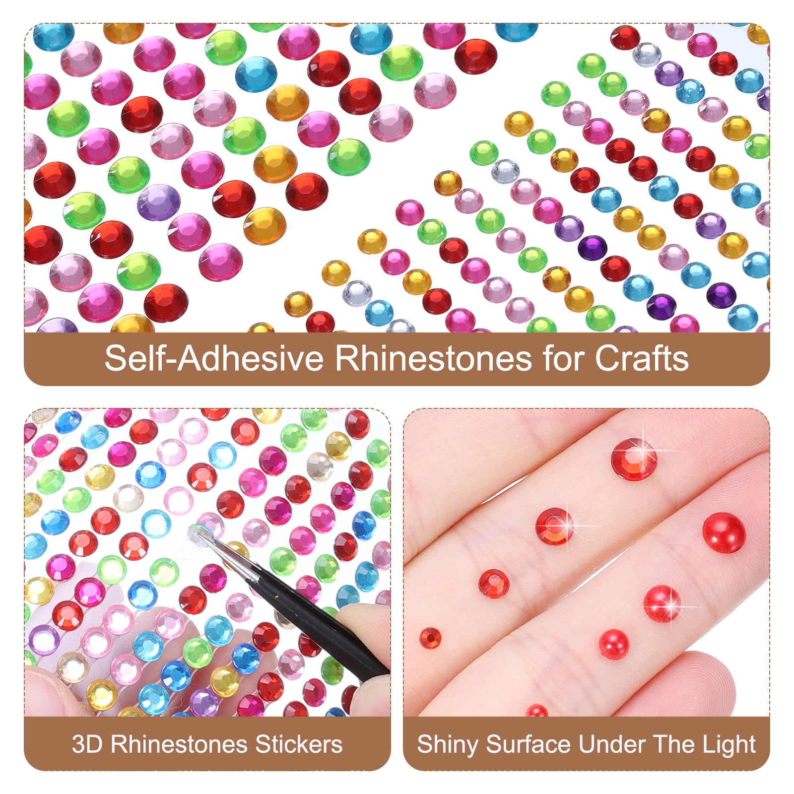 Unique Bargains 4 Sheet Self-Adhesive Round Rhinestone Stickers 1394Pcs 4mm/6mm Pink