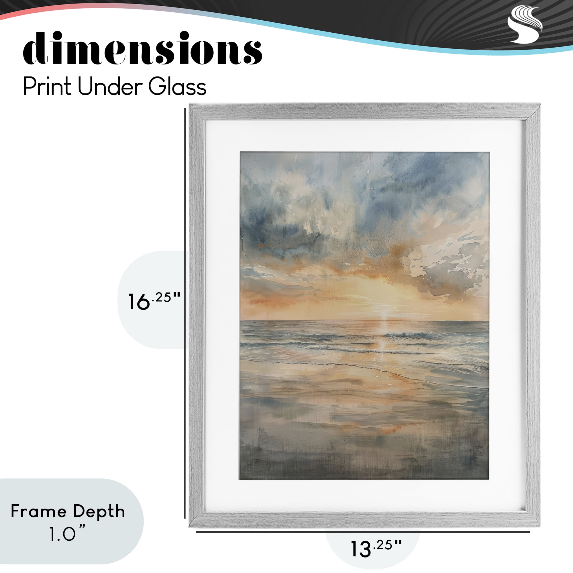 Stupell Industries Coastal Sunset over Gentle Waves Gray Framed Print Under Glass, design by Petal Prints Design
