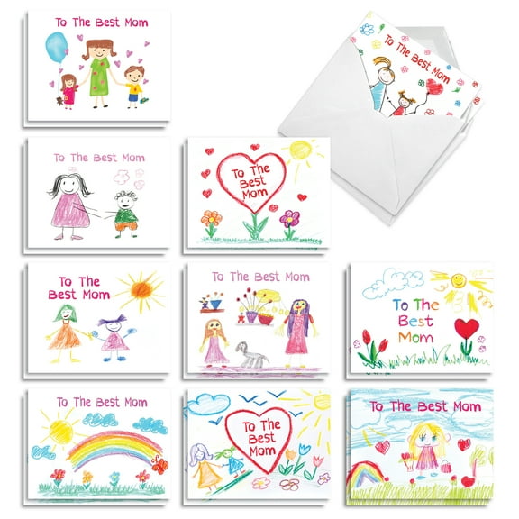 The Best Card Company 20 Assorted Mother's Day Notecards Bulk Box Set 4 x 5.12 Inch with Envelopes (10 Designs, 2 Each) Love You Mommy AM10309MDG-B2x10