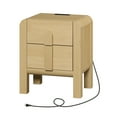 thumbnail image 1 of WAMPAT Table de Nuit Moderne, 23,7 Pouces de Hauteur, Table de Chevet en Bois, Station de Recharge, 2 Tiroirs de Rangement, Design Courbé, Table d'Appoint pour Sofa, Table de Bout, Chambre, Salon, Chêne, 1 of 8